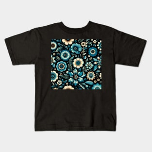 Blue Floral Pattern Kids T-Shirt